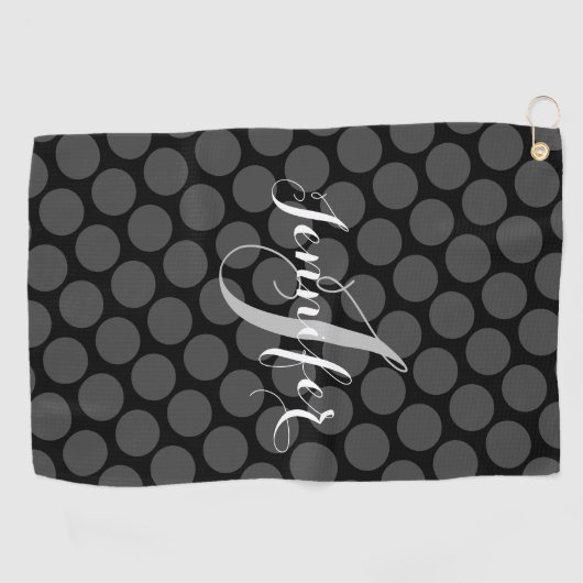 Elegant Monogram Aangepaste Gray Polka Dots Golfhanddoek (Horizontaal)