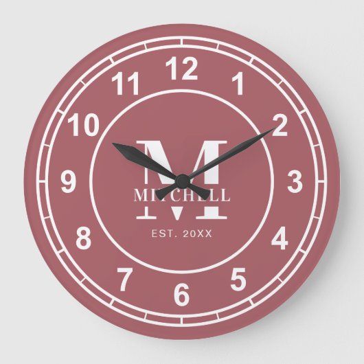 Elegant Monogram Aangepaste Monogrammed Familienaa Grote Klok (Voorkant)