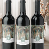 Elegant Monogram Aardse, Groene Waterverf bruiloft Wijn Etiket