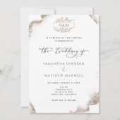 Elegant Monogram, Aardse Tonen Waterverf, Bruiloft Kaart (Voorkant)