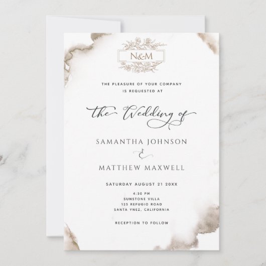 Elegant Monogram, Aardse Tonen Waterverf, Bruiloft Kaart (Voorkant)