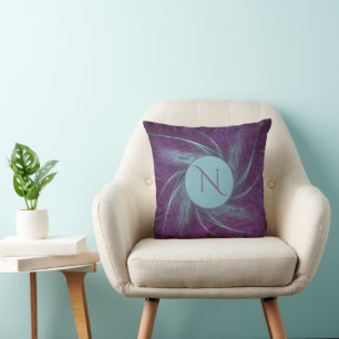 Elegant Monogram Abstract Spiral Paars Blauwgroen Kussen