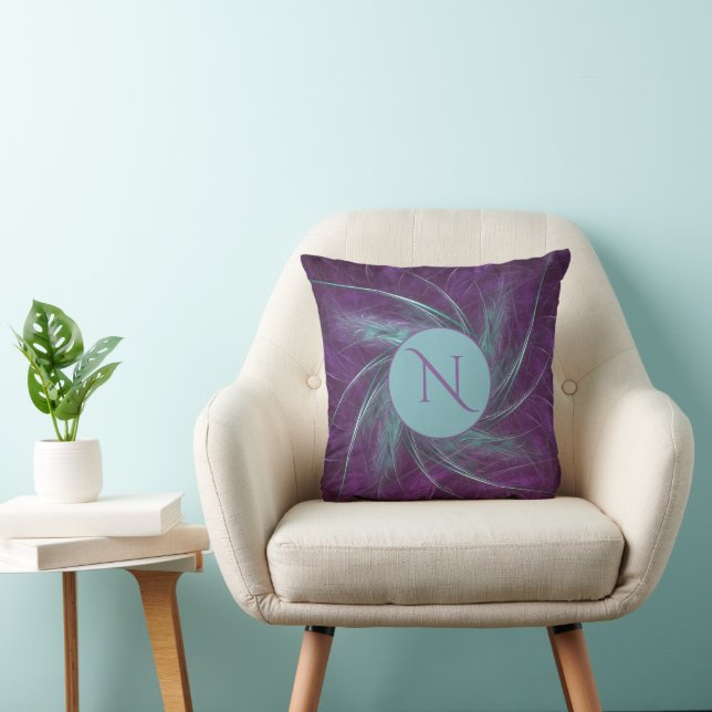 Elegant Monogram Abstract Spiral Paars Blauwgroen Kussen (Stoel)