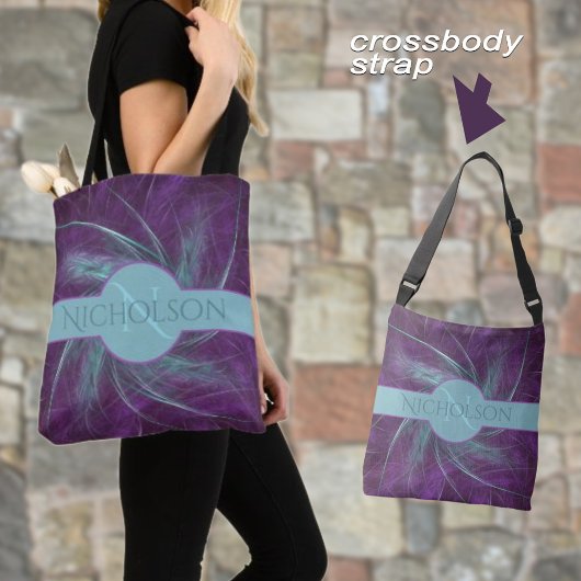 Elegant Monogram Abstract Spiral Paars Blauwgroen Tote Bag
