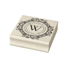 Elegant Monogram Adres Bruiloft Rubberstempel