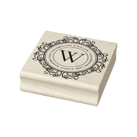 Elegant Monogram Adres Bruiloft Rubberstempel (Stempel)