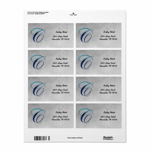 Elegant monogram adreslabel etiket (Full Sheet)