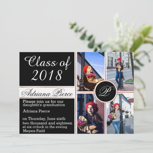 Elegant monogram Afstuderen Uitnodigen Kaart (Staand voorkant)