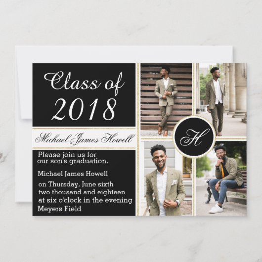 Elegant monogram Afstuderen Uitnodigen Kaart (Voorkant)