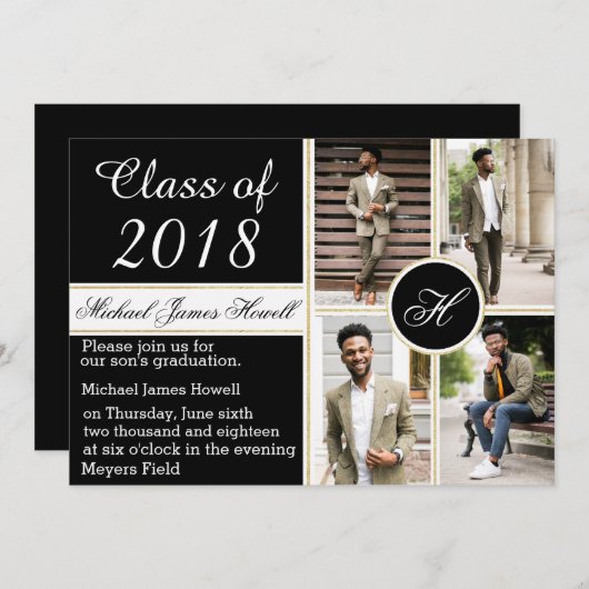 Elegant monogram Afstuderen Uitnodigen Kaart (Voorkant / Achterkant)