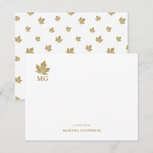 Elegant monogram Antiek gouden esdoornblad plat Notitiekaartje (Voorkant / Achterkant)