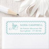 Elegant monogram Aqua Blue Gingham retouradres Etiket (Insitu)