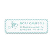 Elegant monogram Aqua Blue Gingham retouradres Etiket (Voorkant)