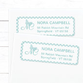Elegant monogram Aqua Blue Gingham retouradres Etiket