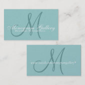 Elegant Monogram  Aqua Visitekaartje (Voorkant / Achterkant)