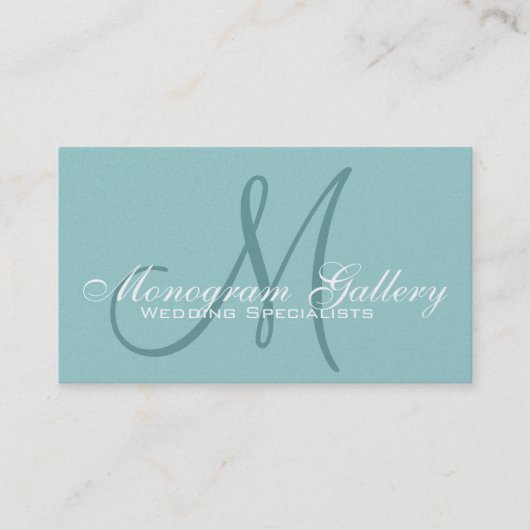 Elegant Monogram  Aqua Visitekaartje (Voorkant)