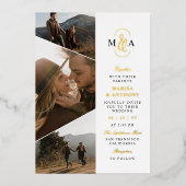 Elegant Monogram Asymmetrische Foto's Bruiloft Gou Folie Uitnodiging (Voorkant)