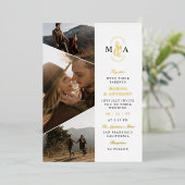 Elegant Monogram Asymmetrische Foto's Bruiloft Gou Folie Uitnodiging (Staand Voorkant)