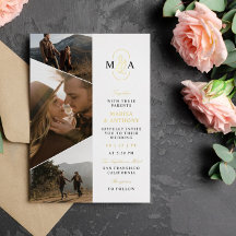Elegant Monogram Asymmetrische Foto's Bruiloft Gou
