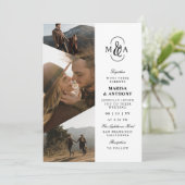 Elegant Monogram Asymmetrische Foto's Bruiloft Kaart (Staand voorkant)
