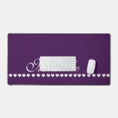 Elegant Monogram Aubergine Paarse en witte harten Bureaumat (Keyboard & Muis)