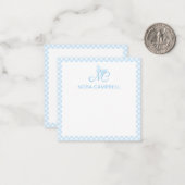 Elegant Monogram Baby Blue Gingham Gepersonaliseer Notitiekaartje (Voorkant / Achterkant in situ)