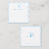 Elegant Monogram Baby Blue Gingham Gepersonaliseer Notitiekaartje (Voorkant / Achterkant)