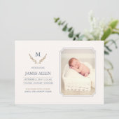 Elegant monogram Baby geboorte Aankondiging (Staand voorkant)
