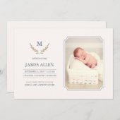 Elegant monogram Baby geboorte Aankondiging (Voorkant / Achterkant)