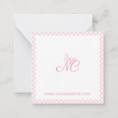 Elegant monogram Baby Pink Gingham gepersonaliseer Notitiekaartje (Achterkant)