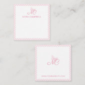 Elegant monogram Baby Pink Gingham gepersonaliseer Notitiekaartje (Voorkant / Achterkant)