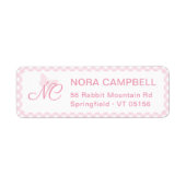 Elegant monogram Baby Pink Gingham retouradres Etiket (Voorkant)