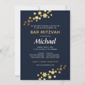 Elegant Monogram Bar Mitzvah Blue Gold Invitation Kaart (Achterkant)