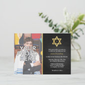 Elegant Monogram Bar Mitzvah met foto Kaart (Staand voorkant)