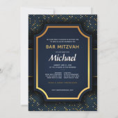 Elegant Monogram Bar Mitzvah Navy Gold Invitation Kaart (Achterkant)