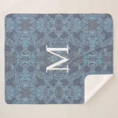 Elegant Monogram Barokpatroon in Blauwe Tinten Sherpa Deken (Voorkant (horizontaal))