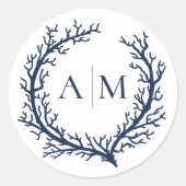 Elegant Monogram Beach Wedding Ronde Sticker (Voorkant)