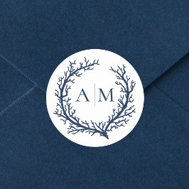 Elegant Monogram Beach Wedding Ronde Sticker
