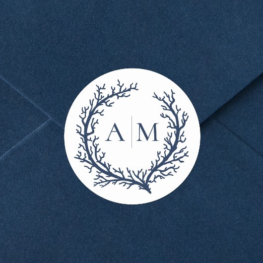 Elegant Monogram Beach Wedding Ronde Sticker