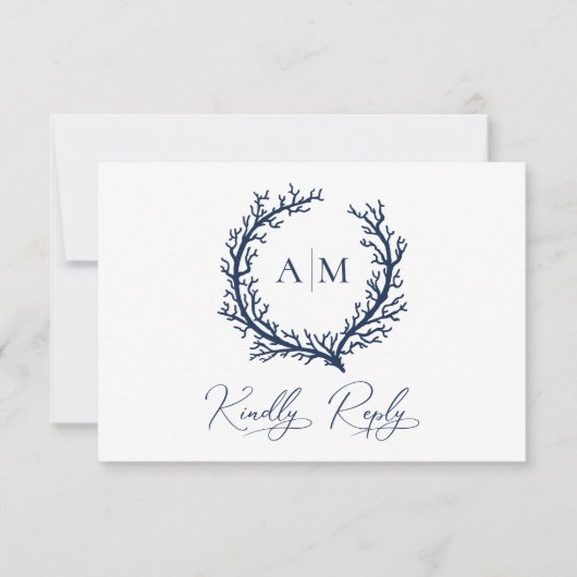 Elegant Monogram Beach Wedding RSVP Kaartje (Voorkant)