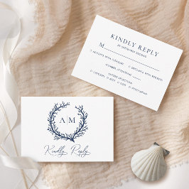 Elegant Monogram Beach Wedding RSVP Kaartje