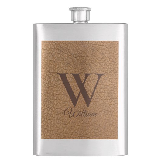 Elegant Monogram Beginletter Bruin Nep Leer Flacon (Voorkant)