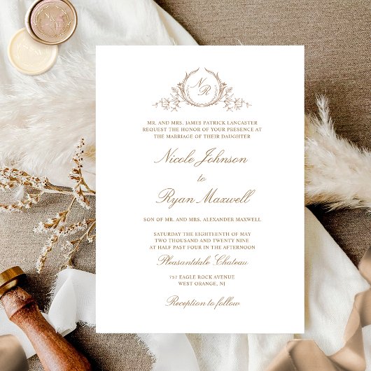 Elegant Monogram Beige Cream Plechtige bruiloft Kaart