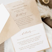 Elegant Monogram Beige Cream Waterverf Bruiloft All In One Uitnodiging