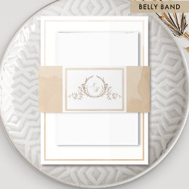 Elegant Monogram Beige Cream Waterverf Bruiloft Uitnodigingen Wikkel