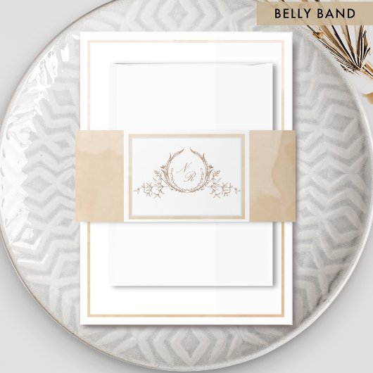 Elegant Monogram Beige Cream Waterverf Bruiloft Uitnodigingen Wikkel