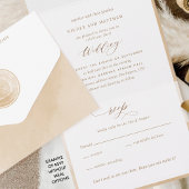 Elegant Monogram, Beige Cream Waterverf Wedding A All In One Uitnodiging