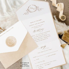 Elegant Monogram, Beige Cream Waterverf Wedding A All In One Uitnodiging