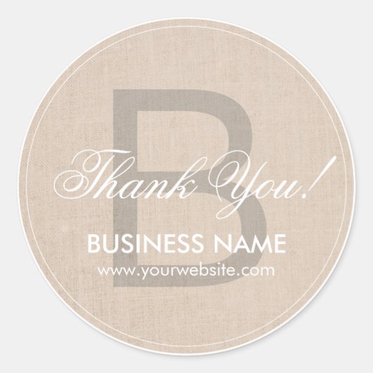 Elegant Monogram Beige Linnen Dank u Ronde Sticker (Voorkant)