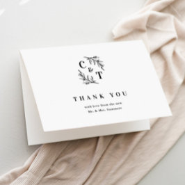 Elegant Monogram Black and White Wedding Bedankkaart